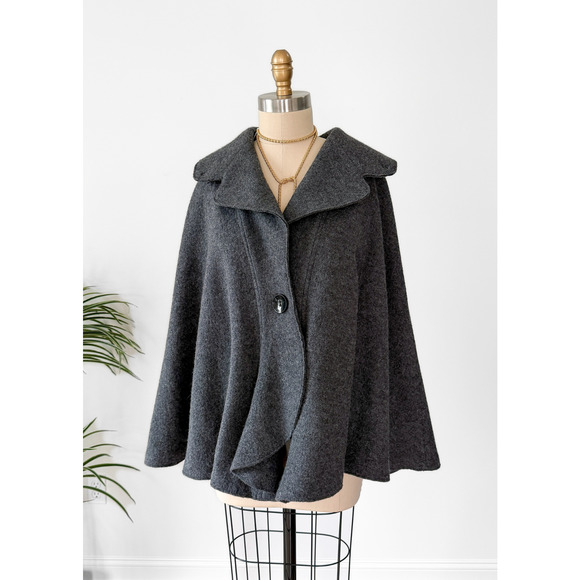 Nordstrom Charcoal Gray 100% Boiled Wool Knit Poncho Cape Sweater (M/L) - Picture 3 of 8